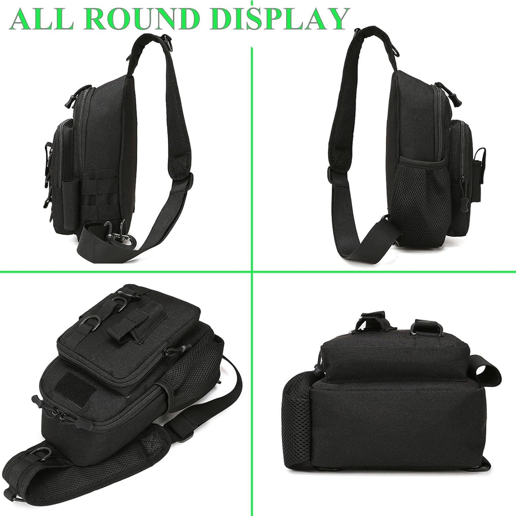 Fishing Sling Bag - Small Fishing Tackle Storage Bags with Rod Holder((Black)