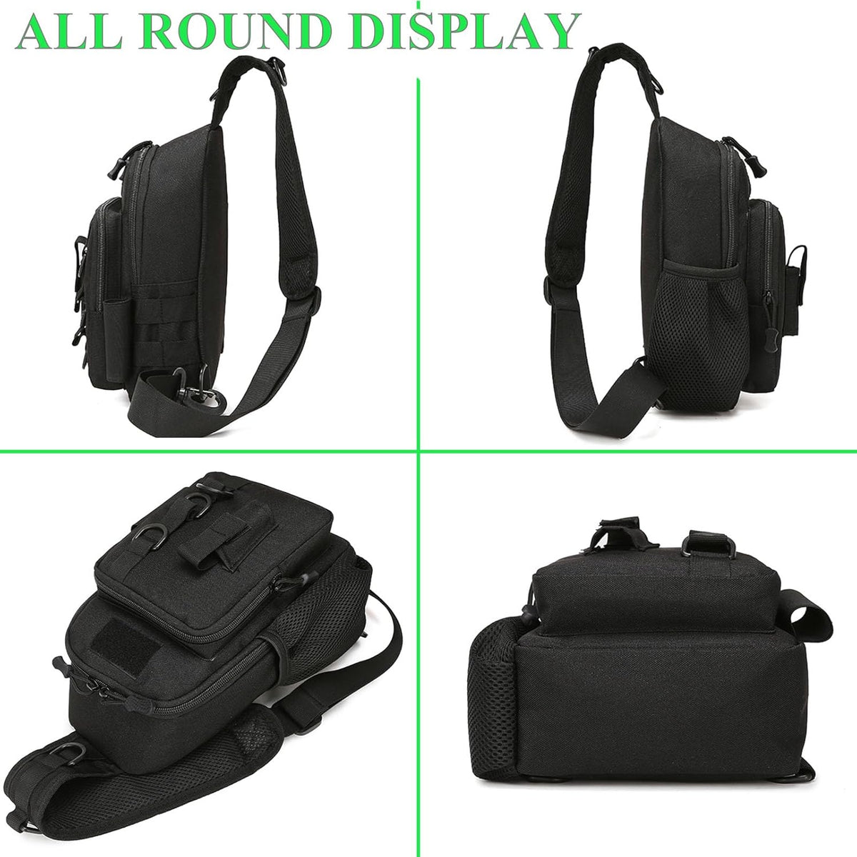 Fishing Sling Bag - Small Fishing Tackle Storage Bags with Rod Holder((Black)