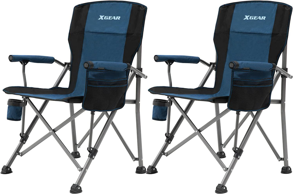 XGEAR 330LB Heavy Duty High Back Hard Arm Camping Chair with Cup Holder