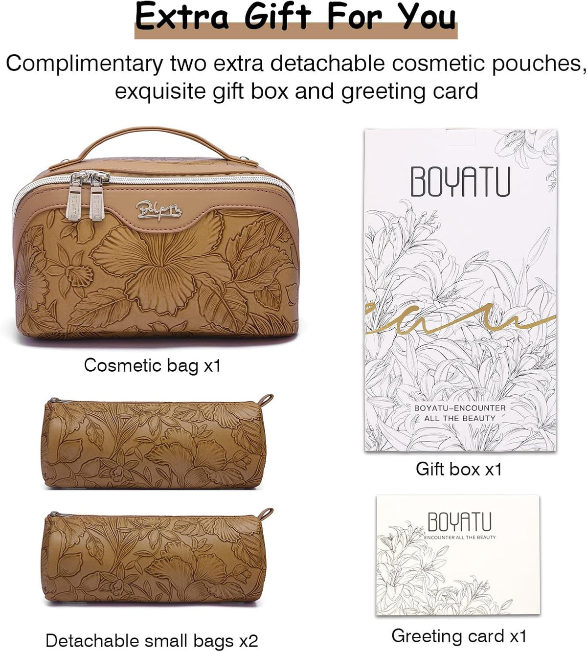BOYATU Travel Makeup Bags Cosmetic Organizer Bag: 3-Set Make up Bag