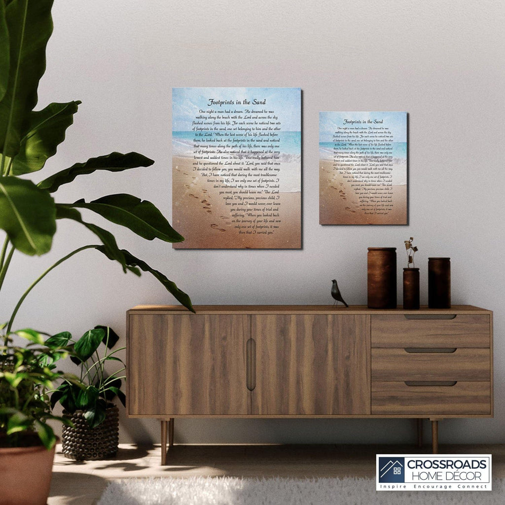 Footprints in the Sand Wall Decor, Footprints in the Sand Inspirational Wall Art, Beach Decor, Christian Gifts for Men and Women Chrisitan Wall Decor, Sympathy Gift.Ready To Hang, C2102-11x14