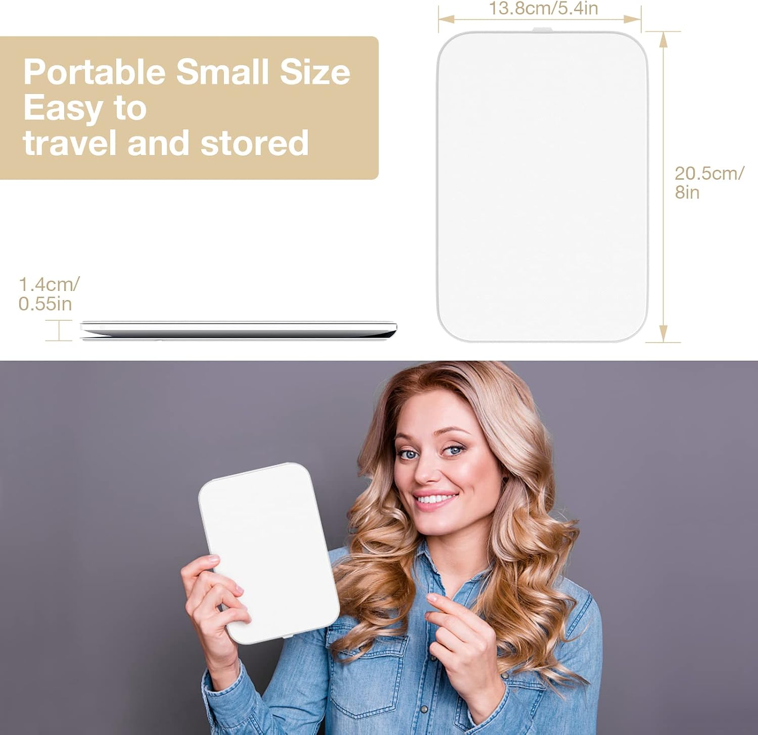 Kintion Travel Makeup Mirror, Portable LED Lighted Folding Mirror (White)