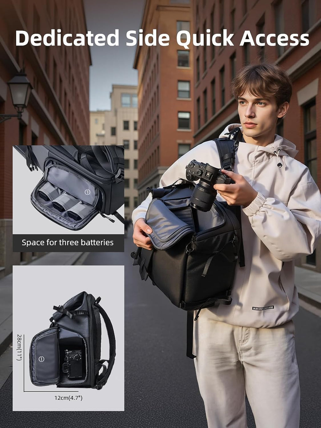 llano 25L Camera Backpack, Camera Bag for Sony Canon Nikon Drone, DSLR Mirrorless Bag for Photography, Expanable Rolltop Travel Backpack, 15,6" Laptop, Splash-WaterPoof, Tripod Holder, Black Gray