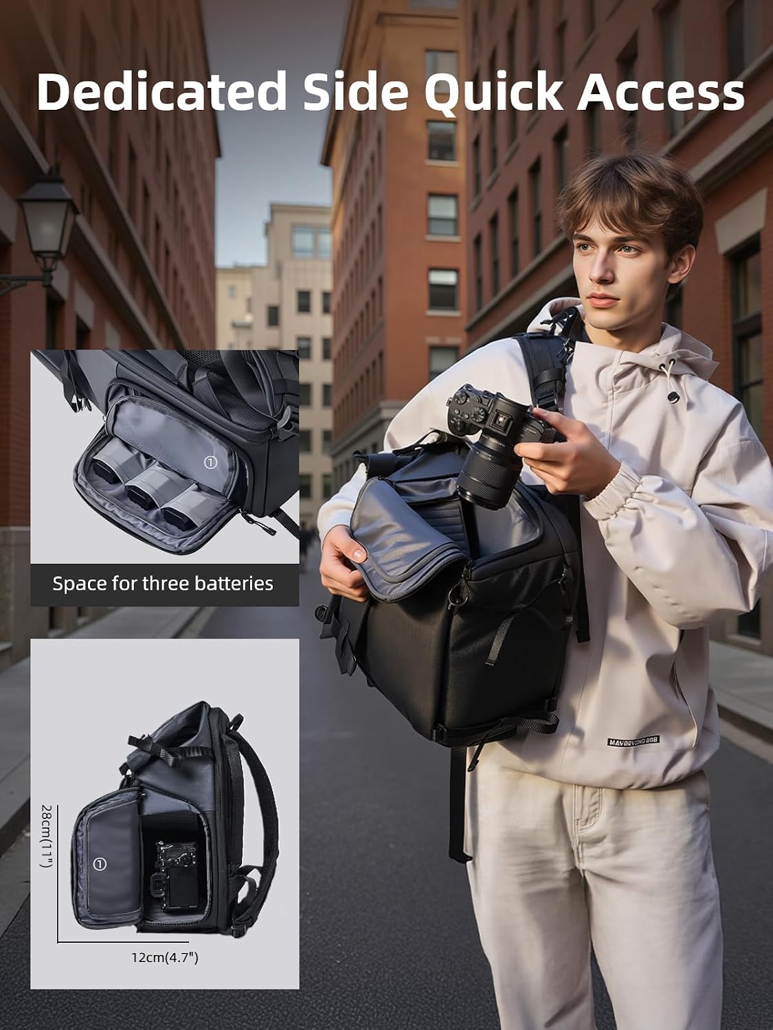 llano 25L Camera Backpack, Camera Bag for Sony Canon Nikon Drone, DSLR Mirrorless Bag for Photography, Expanable Rolltop Travel Backpack, 15,6" Laptop, Splash-WaterPoof, Tripod Holder, Black Gray