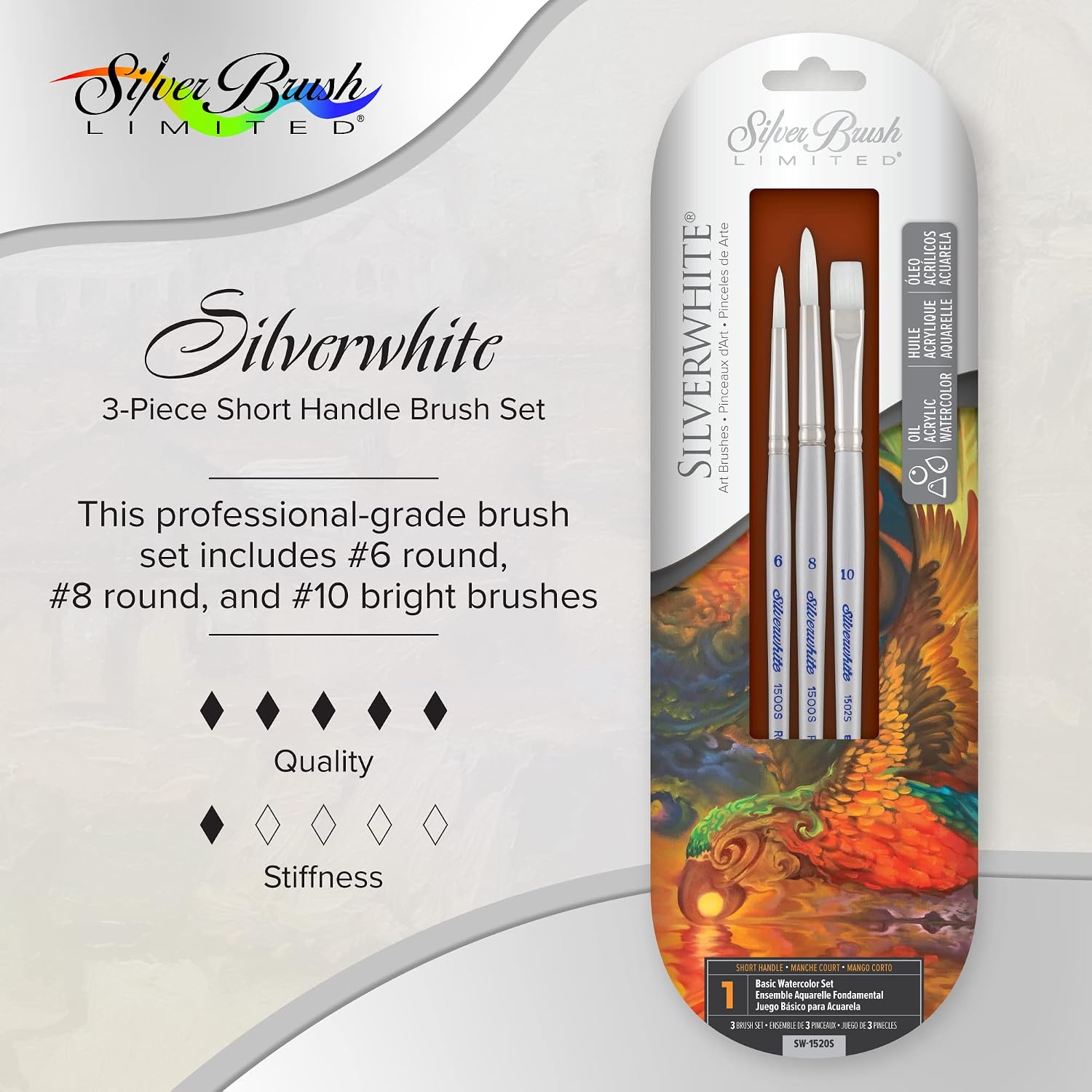 Silver Brush Limited Silverwhite Basic Watercolor Paintbrush Set, 3pc