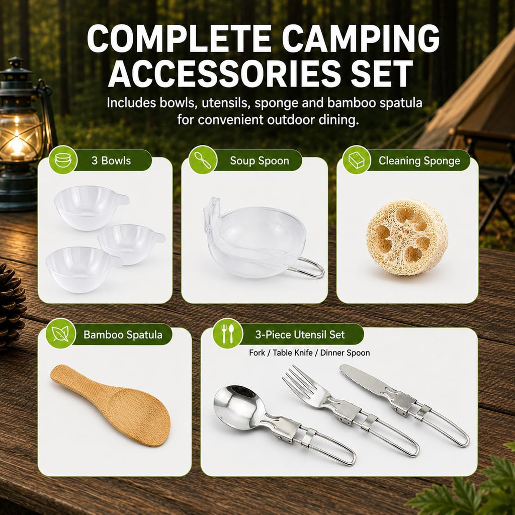 aiGear Camping Cookware with Pot Pan Kettle Cutlery Tableware 1-2 People