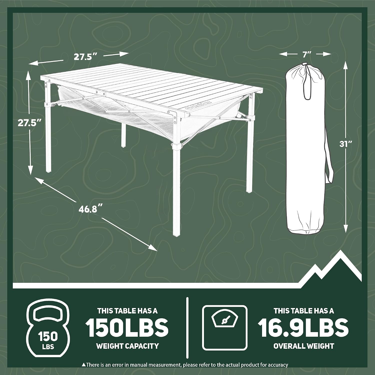 OUTSIDER Portable Aluminum Roll-Up Camping Table
