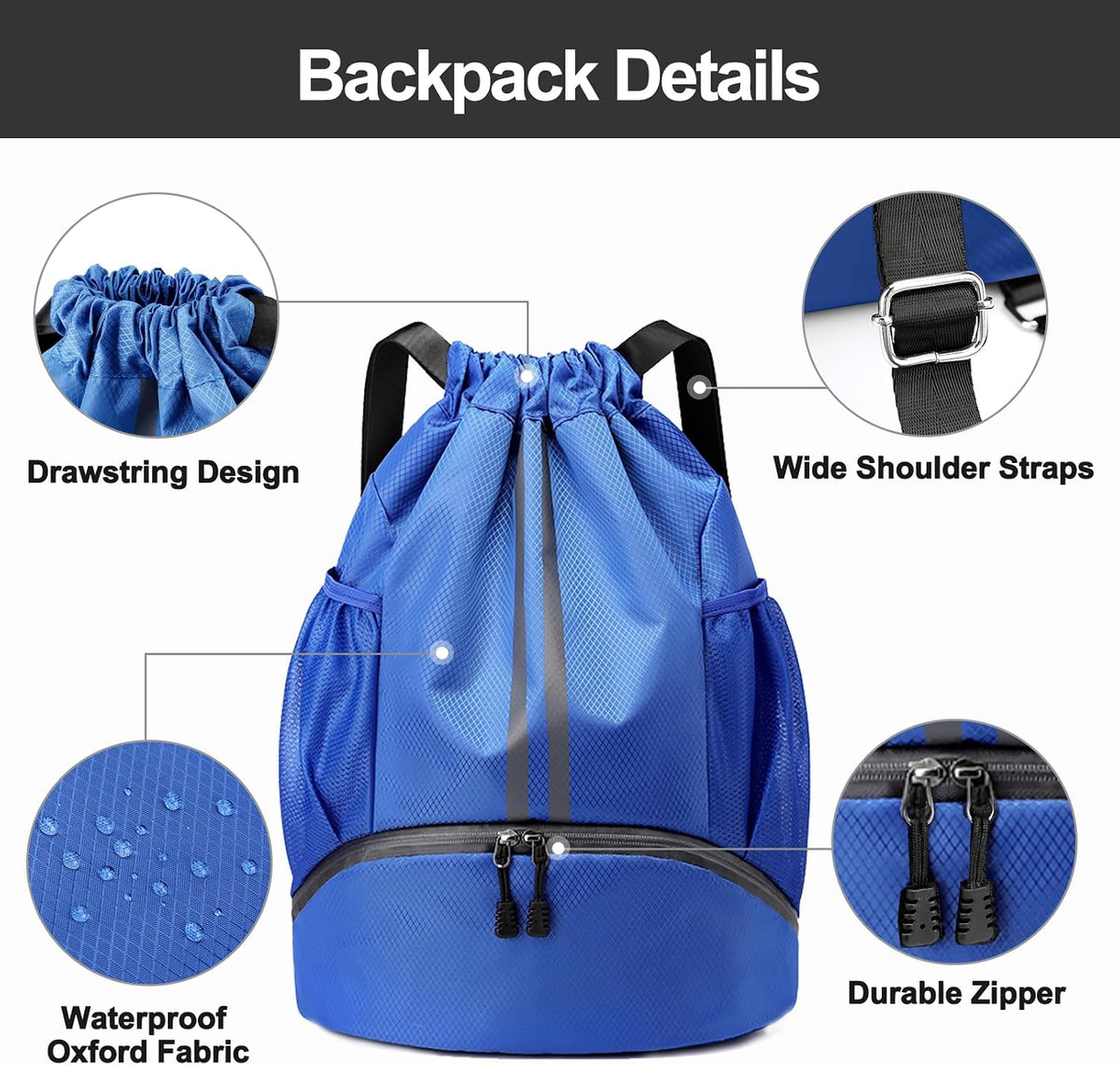 Hoedia Sports Drawstring Backpack - Swim Gym Bag for Women and Men