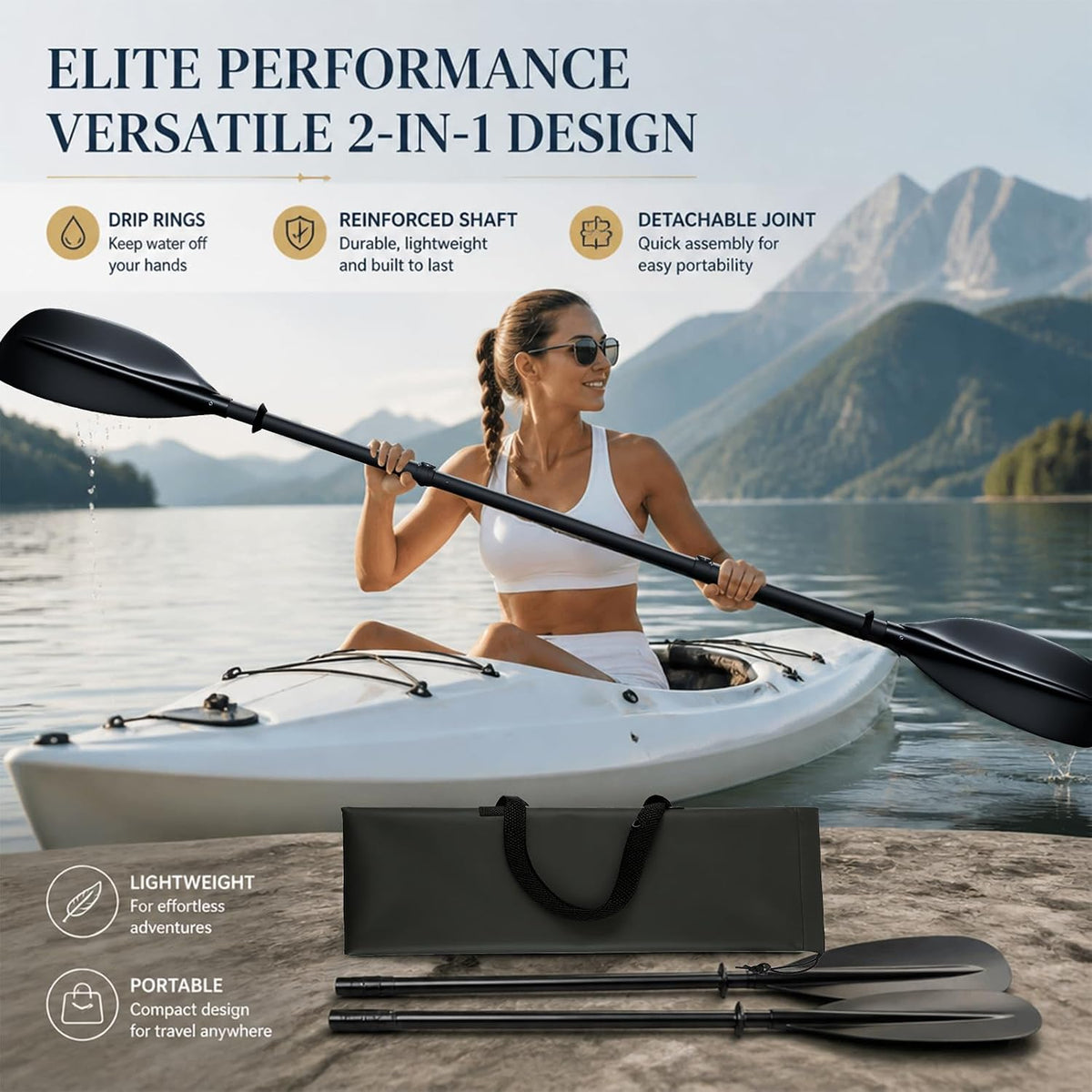 Kayak Paddle Heavy Duty,Portable Boat Oar with Thickened Reinforced Shaft Non-Slip Frosted Grip Telescopic Paddle for Ice Breaking Multi-Scenario Water Use.