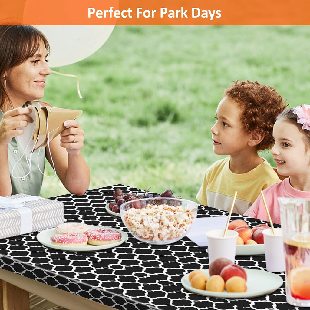 6ft 72in Picnic Table and Bench Cover, 3 Pack, Black-White Moroccan