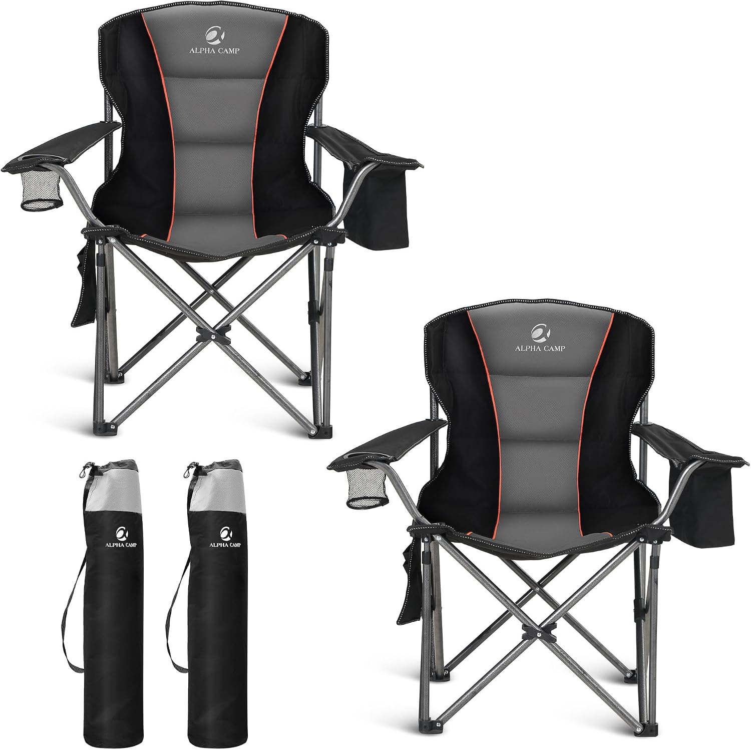 ALPHA CAMP Oversized Folding Camping Chair, Heavy Duty Portable Lawn Chairs with Cooler Bag, Side Pocket & Cup Holder, Folding Chairs for Outside Support 450 LBS