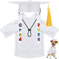 Chicingyou Small Dog Graduation Cap and Gown 2026 with Stole Washable Shirt and Hat Pet Graduation Gown Costume Outfit for Tiny Dog Little Cat Doll Clothes Holiday Halloween Costume Accessory (White)