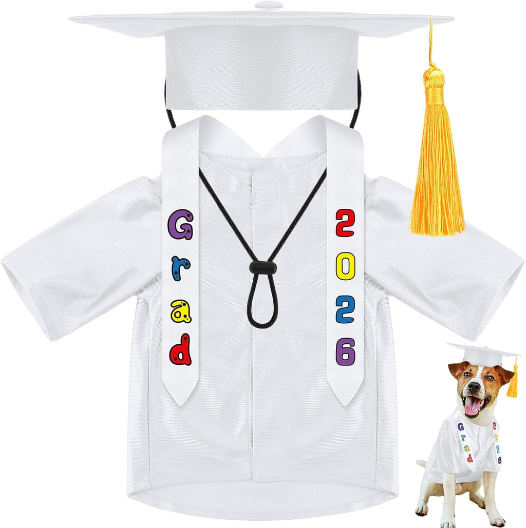 Chicingyou Small Dog Graduation Cap and Gown 2026 with Stole Washable Shirt and Hat Pet Graduation Gown Costume Outfit for Tiny Dog Little Cat Doll Clothes Holiday Halloween Costume Accessory(Blue)