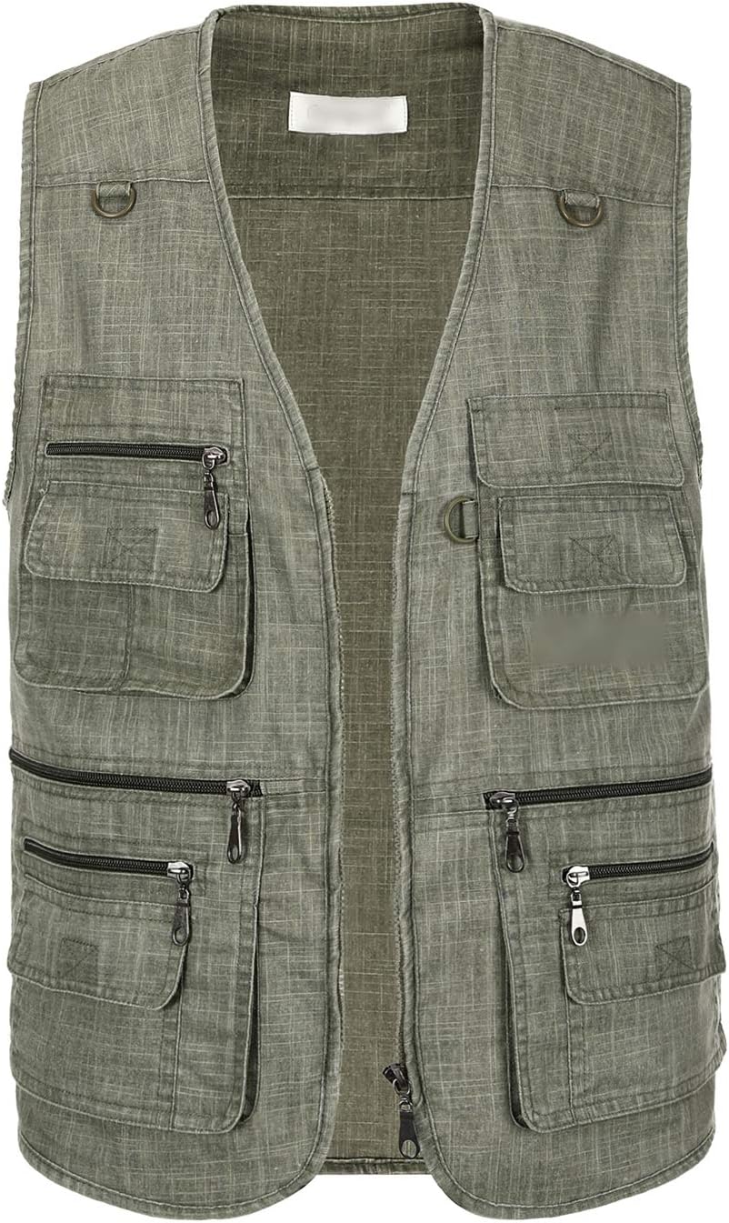 Hbufnha Men's Casual Safari Travel Vest 16 Pockets Outdoor Work Vest Sleeveless Jacket Fishing Hiking Photograph
