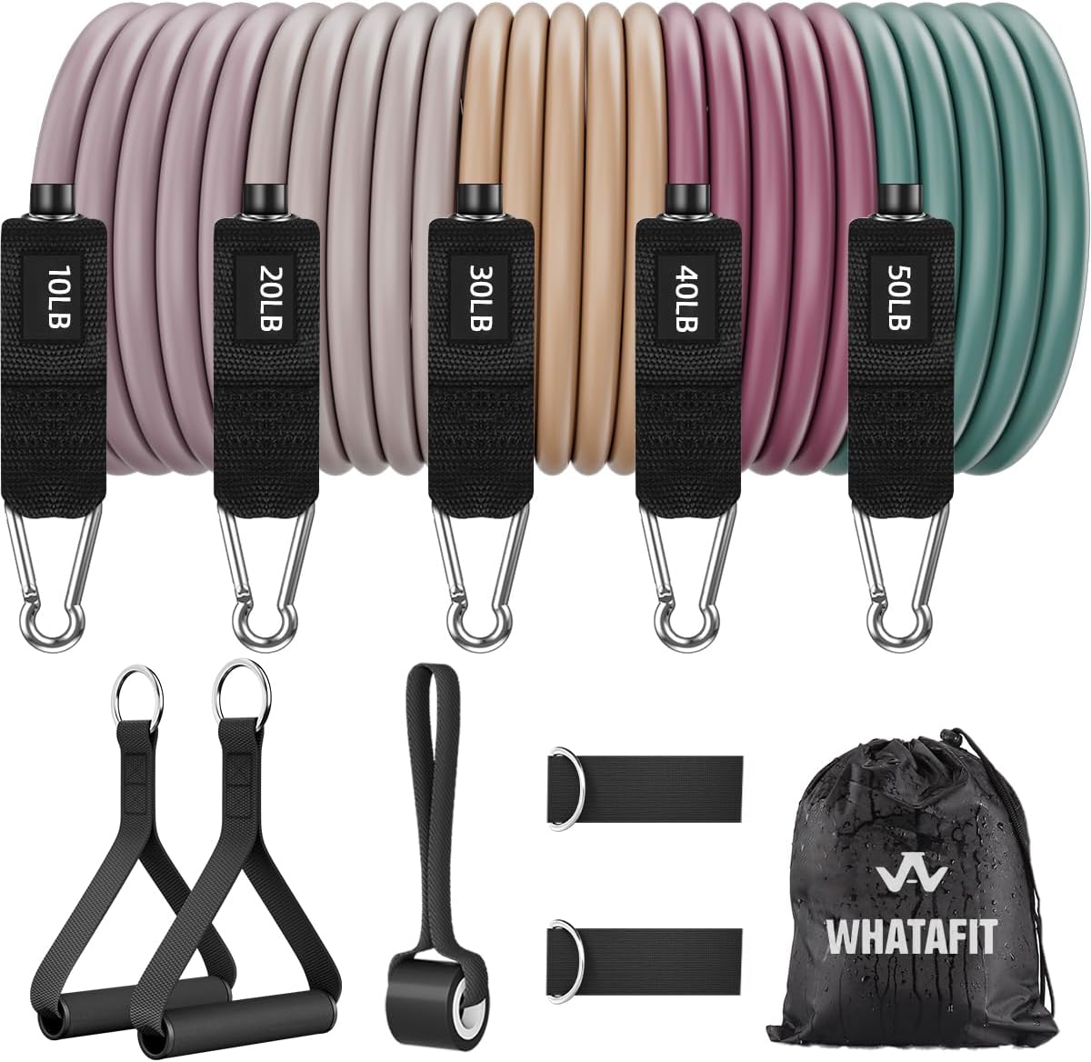 WHATAFIT Resistance Bands with Handles, 5-Level Exercise Bands for Workout