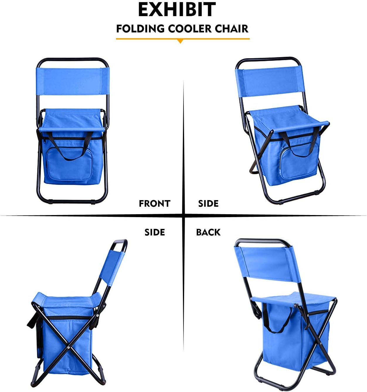 LEADALLWAY Fishing Chair with Cooler Bag Compact Fishing Stool Foldable Small Hunting Chair 12.2" Seat Depth,12.6" Seat Width
