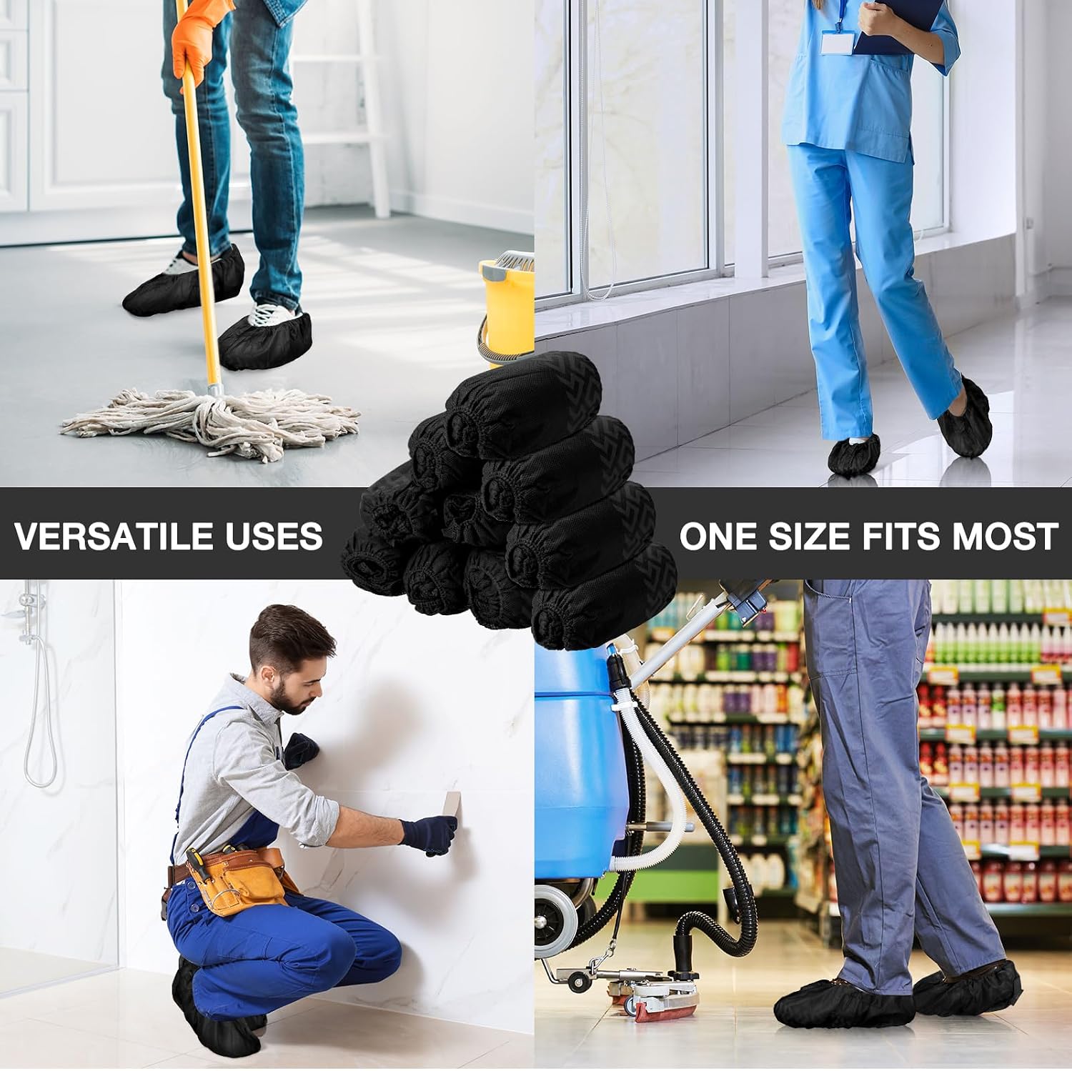 600 Packs Disposable Boot Shoe Covers Non Slip, Black