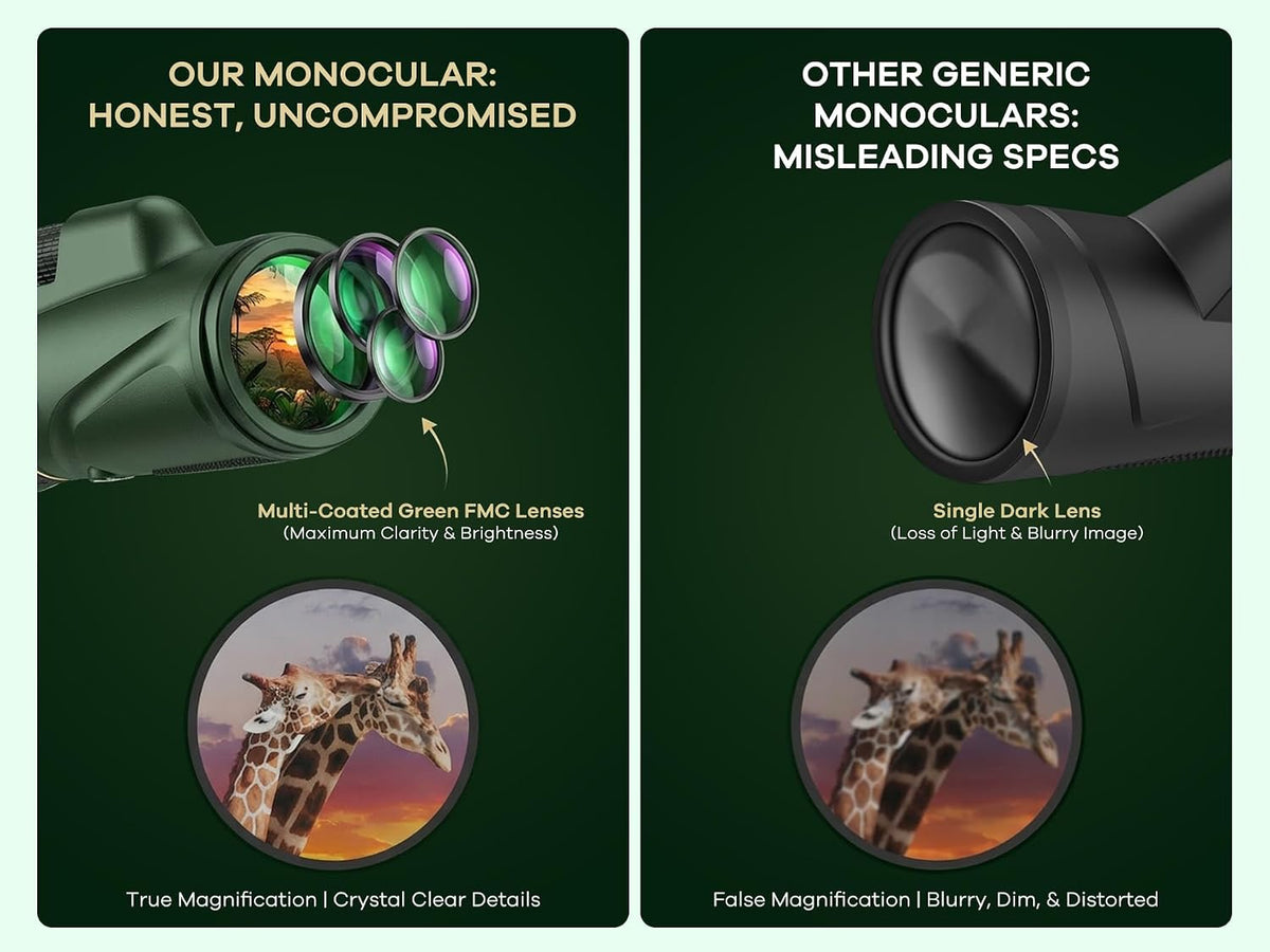 Monocular Telescope 80 x 100 High Powered Monoculars for Adults with Tripod, Monocular for Smartphone Suitable for Bird Watching Larger Vision Monoculars for Adults with BAK4 Prism & FMC Lens Green