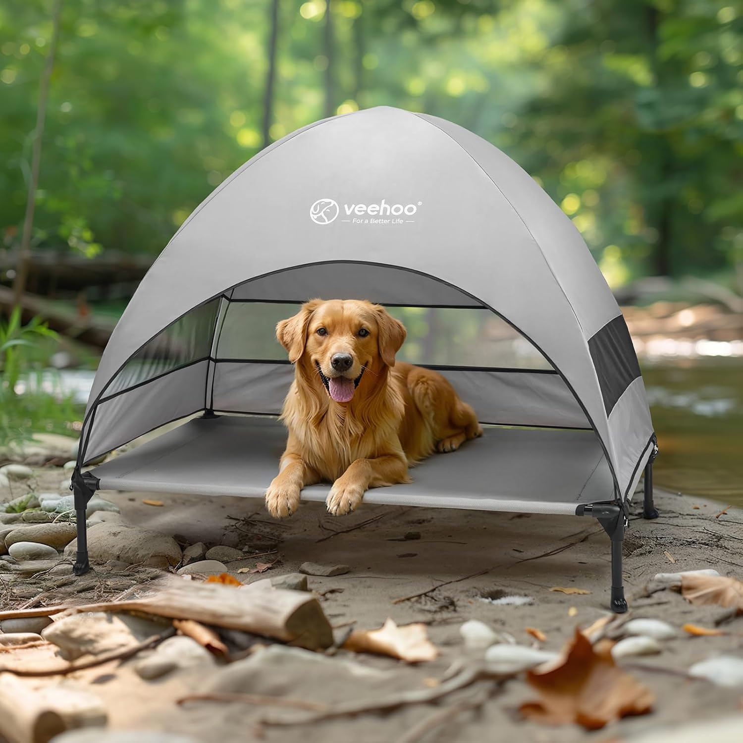 Veehoo Outdoor Dog Bed with Canopy, Cooling Elevated Dog Shade for Outside