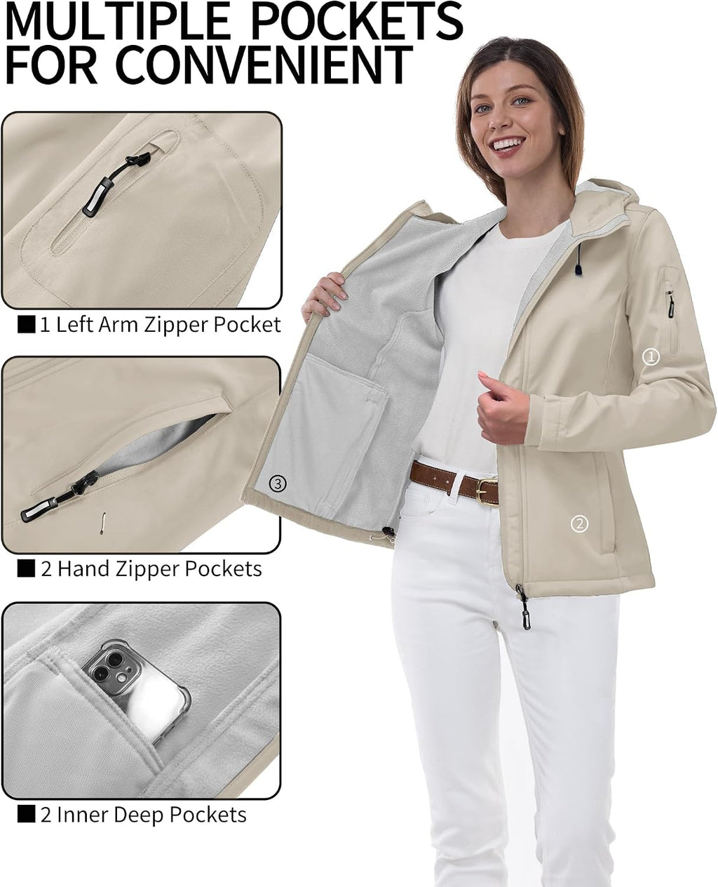 Outdoor Ventures Women's Softshell Jacket Fleece Lined Waterproof Rain Coat
