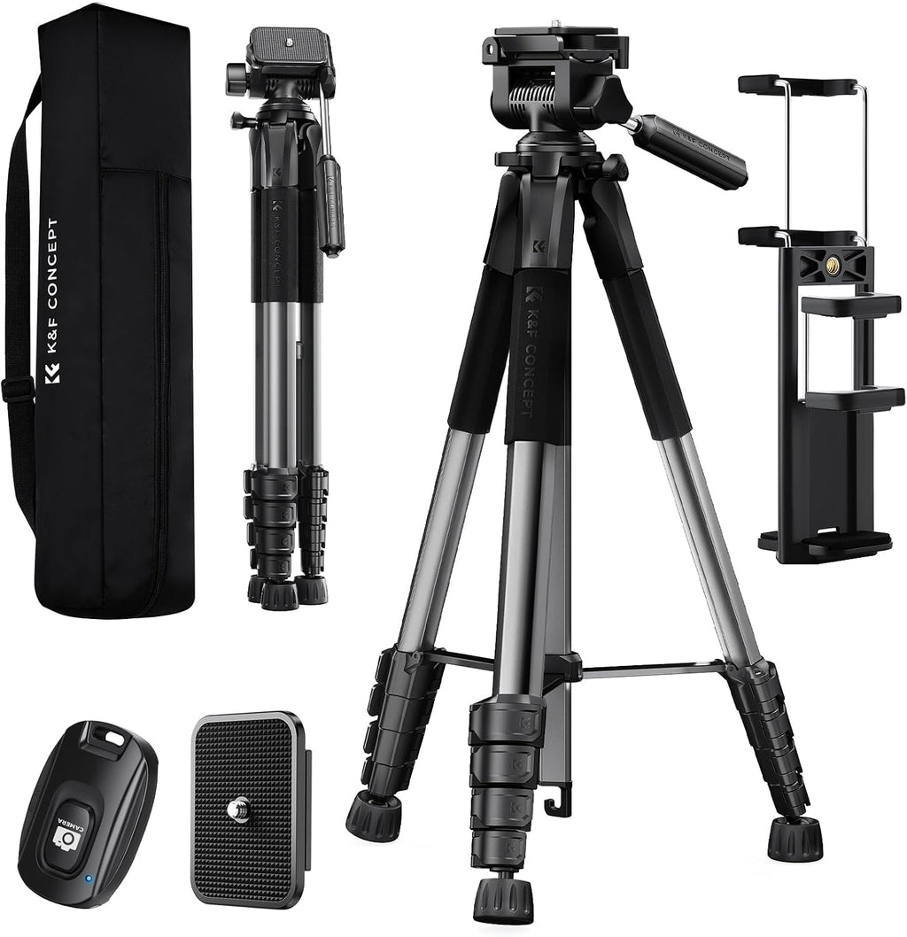 K&F CONCEPT 75" Aluminum Camera Tripod, Lightweight and Compact for Travel