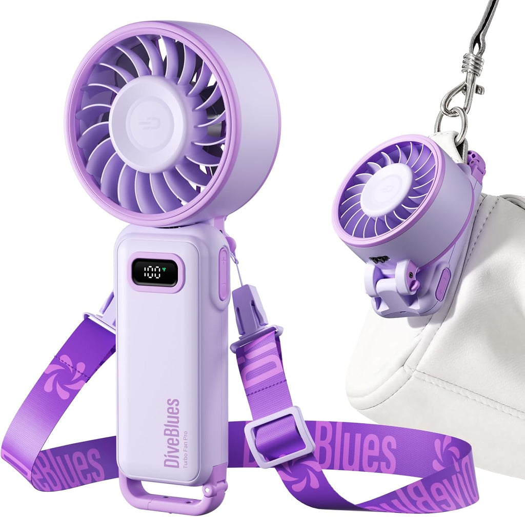 Diveblues Portable Turbo Fan, 100 Speed Handheld Fan with Strong Airflow, Foldable 4 in 1 Personal Fan for Neck, Desk & Travel, USB-C Rechargeable, Lightweight for Summer, Concerts & Outdoor Use