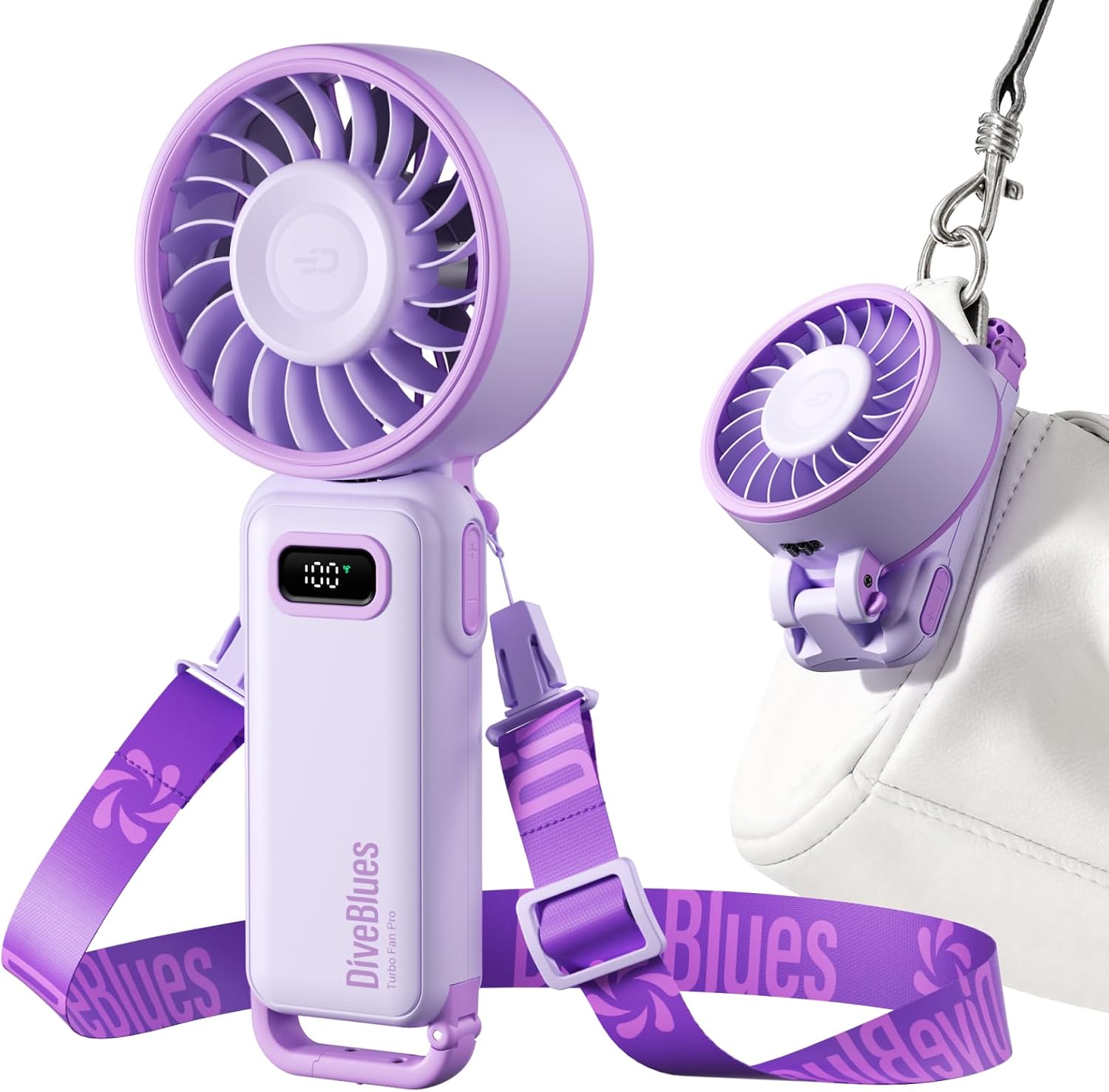 Diveblues Portable Turbo Fan, 100 Speed Handheld Fan with Strong Airflow, Foldable 4 in 1 Personal Fan for Neck, Desk & Travel, USB-C Rechargeable, Lightweight for Summer, Concerts & Outdoor Use
