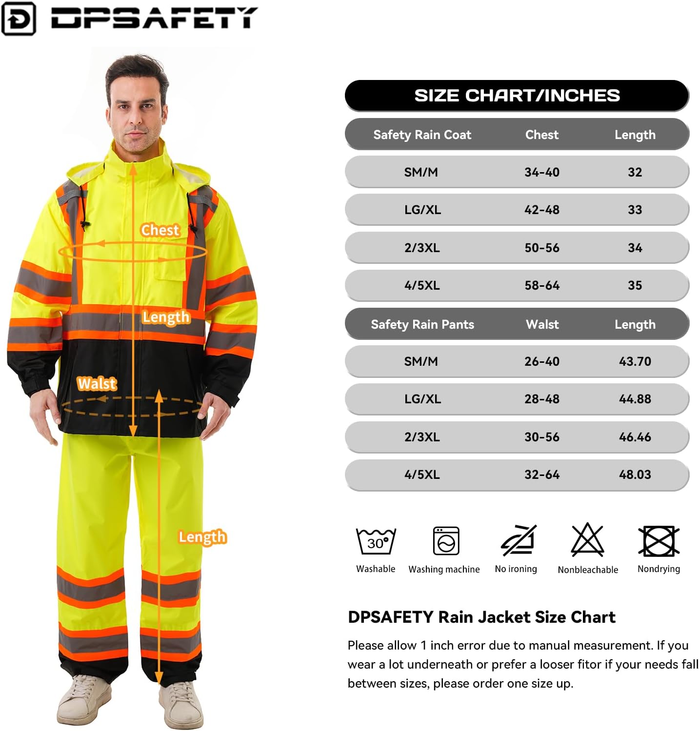 Hi Vis Safety rain Jacket，Reflective Class 3 Rain coat with Inner Mesh Lining and Pockets High Visibility Waterproof work Rain Suits for men&women（Yellow,4XL/5XL）