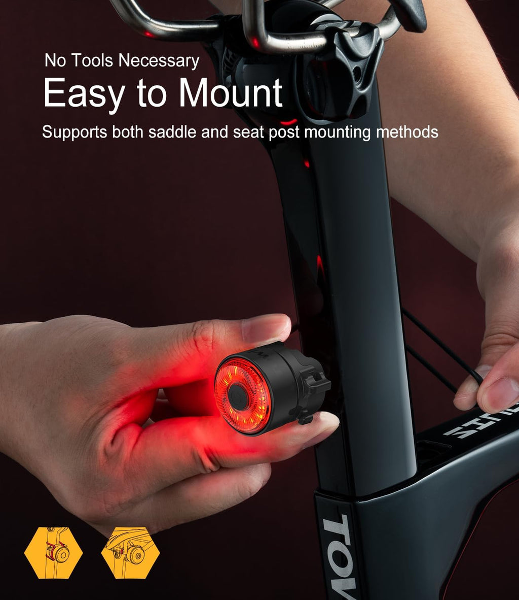 TOWILD TL03 Bike Tail Light Smart Brake Sensing Bike Rear Lights,Type-C Cable Waterproof Bicycle Back Lights Led Rechargeable Auto On/Off Flash Strobe Safety Red Taillight for Road Cycling Commuting