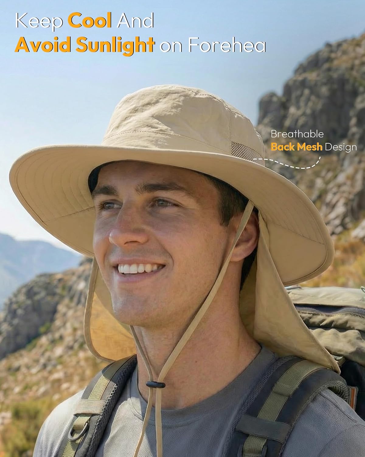Sun Hats for Men Wide Brim Bucket Hat with Neck Flap for Fishing & Hiking Mens Sun Hat for UV Protection