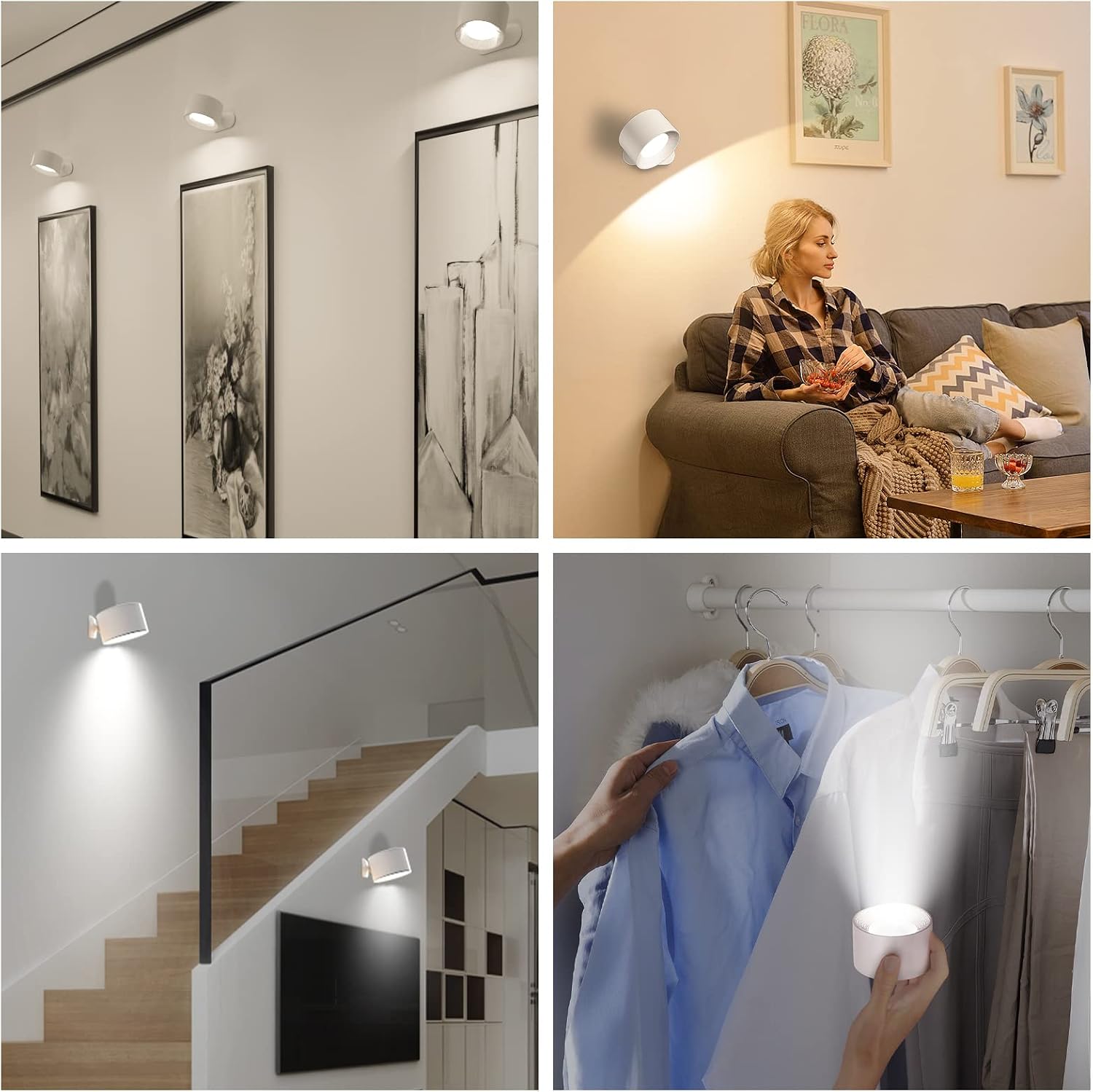 AKSDA LED Reading Light, Rechargeable Battery Operated Wall Sconce with 360-Degree Rotation Magnetic Mounting, Dimmable 3 Color Temps Touch Control Cordless Wall Lights for Bedroom Bedside, 1 Pack