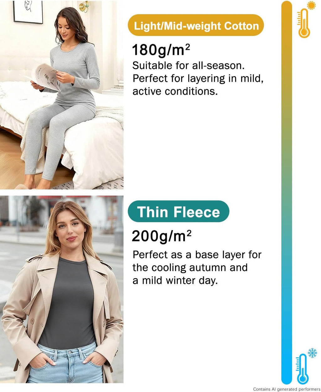 wirarpa Women's Cotton Thermal Underwear Set Long Johns Base Layer Set