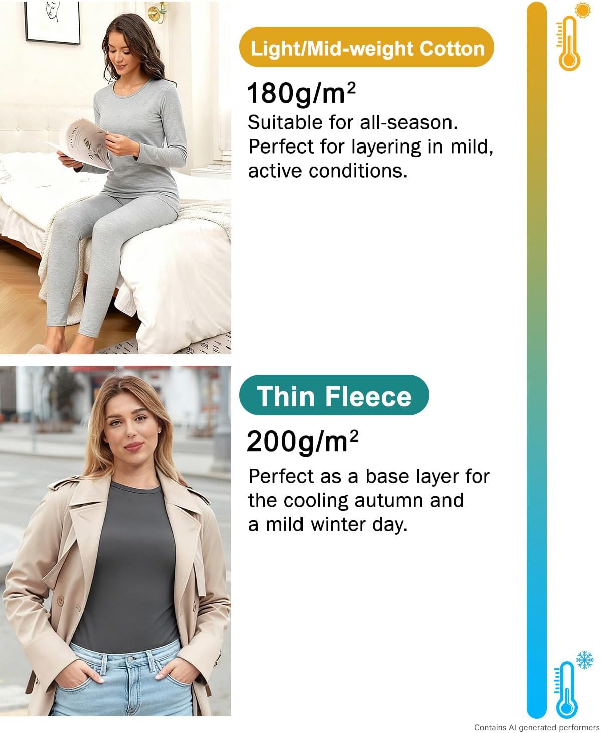 wirarpa Women's Cotton Thermal Underwear Set Long Johns Base Layer Set