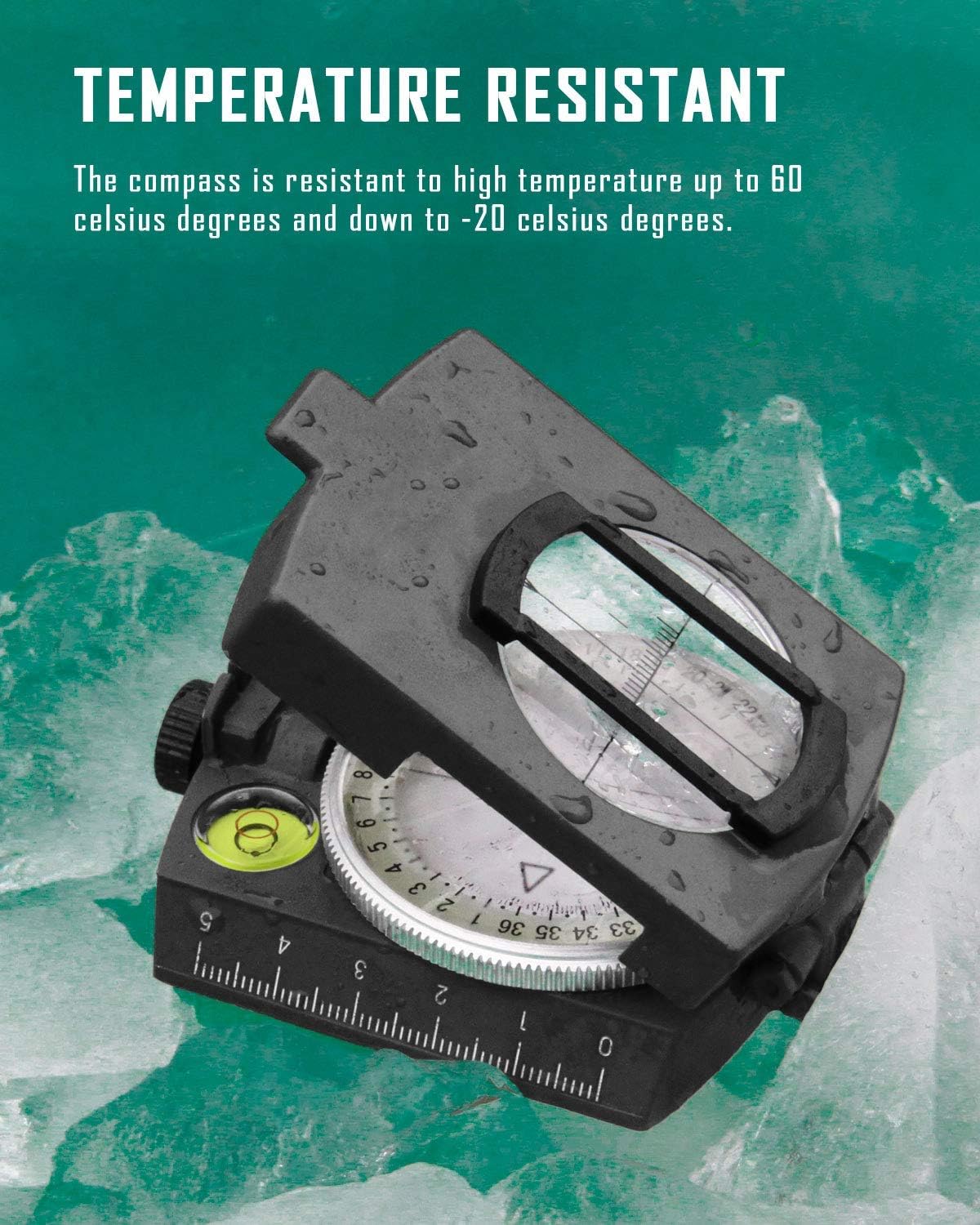 Eyeskey Multifunctional Tactical Survival Military Compass with Lanyard & Pouch | Waterproof & Impact Resistant | Lensatic Sighting Compass for Hiking