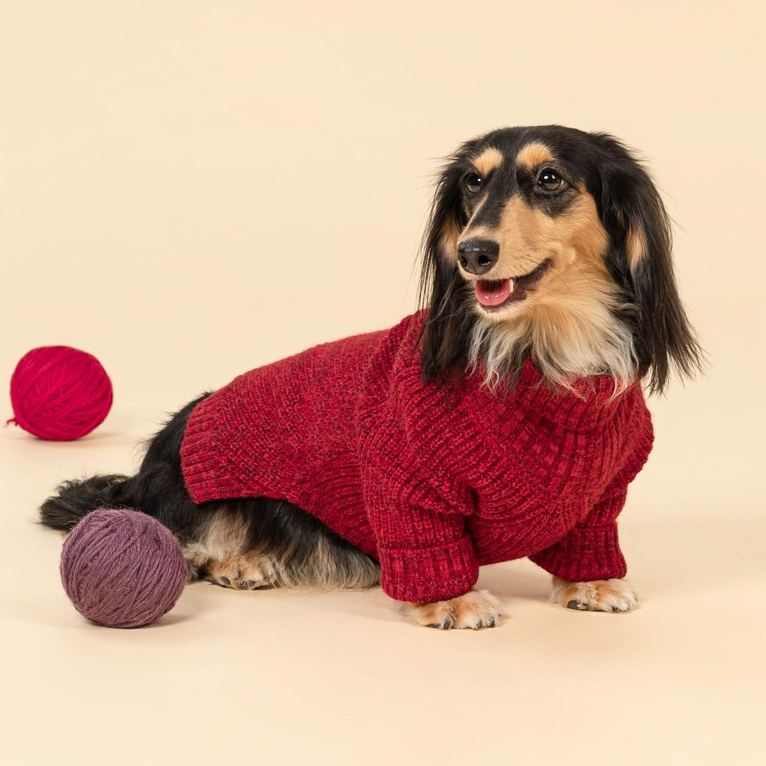 Fitwarm Knitted Turtleneck Dog Sweater, Thermal Dog Winter Clothes for Small Dogs Boy Girl, Holiday Pet Outfit, Heather Dark Red, Medium