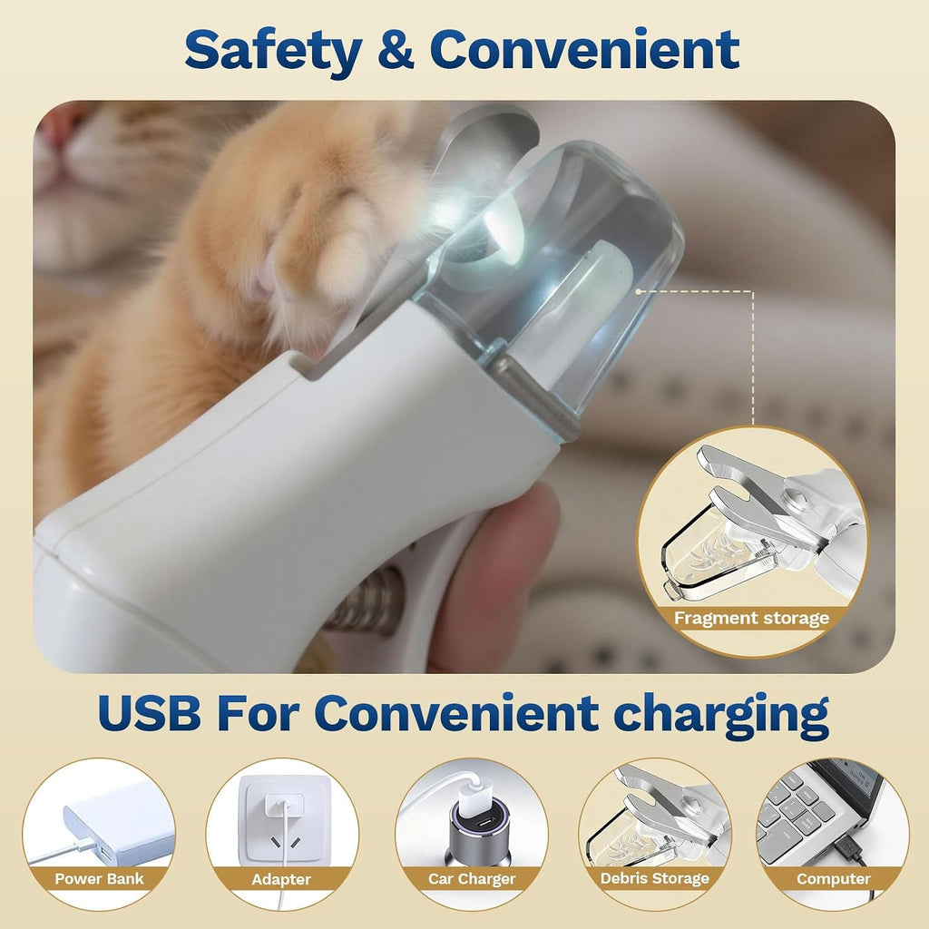 2-in-1 Dog&Cat Nail Clippers with Light, Type-c Pet Claw Trimmer & Grinder