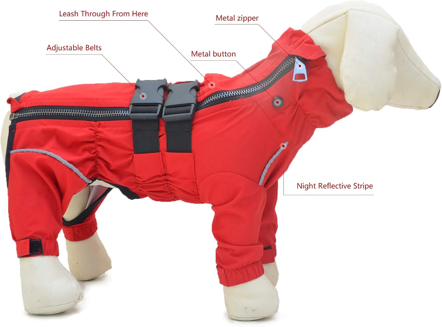 Lovelonglong Waterproof Dog Raincoat – 4-Leg Full Body Dog Rain Suit with Reflective Strips & Leash Opening, Outdoor Dog Jacket for Rainy Weather