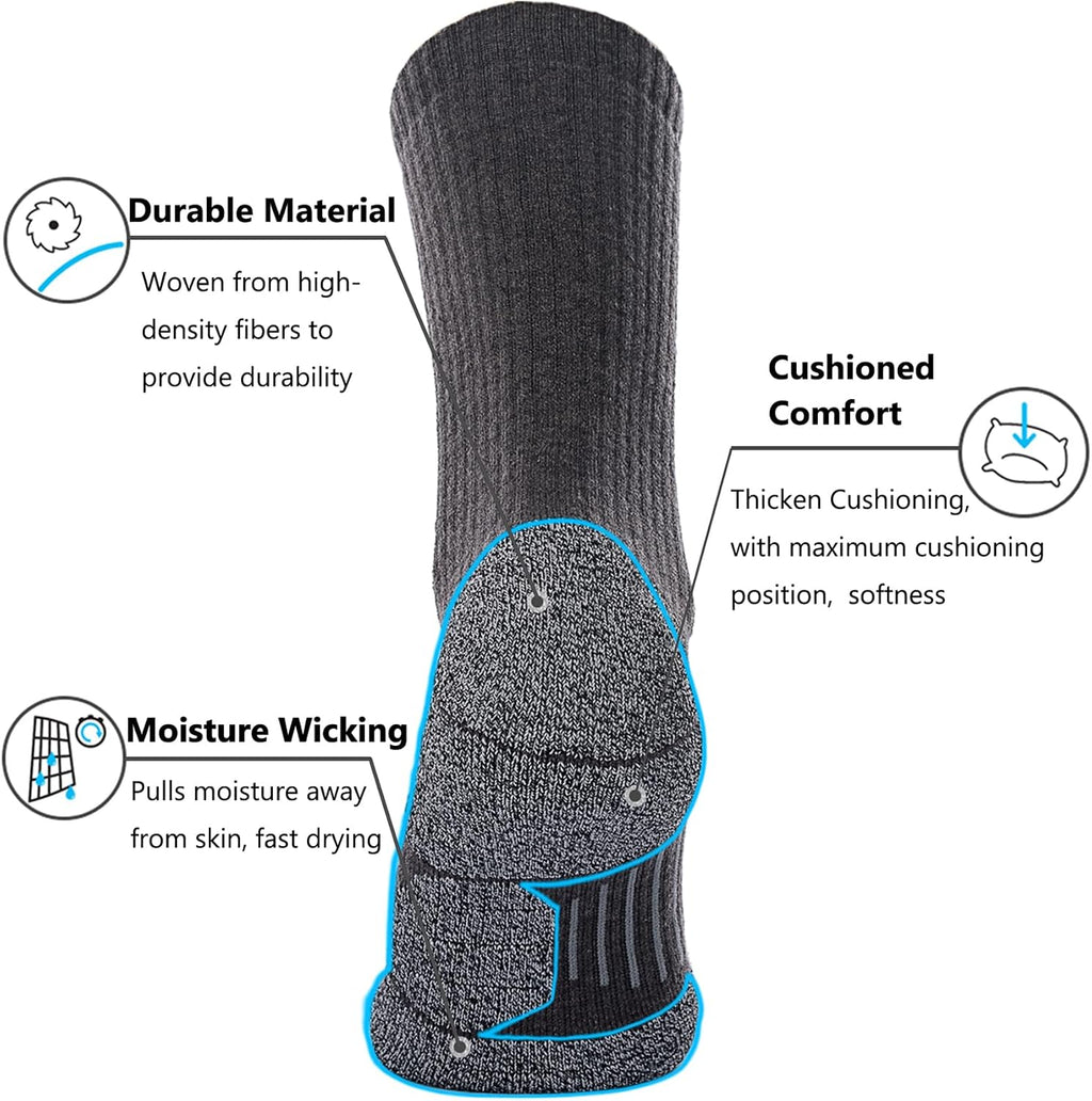 CWVLC Crew Hiking Socks, Cushion, Moisture Wicking, Arch Compression Boot Socks