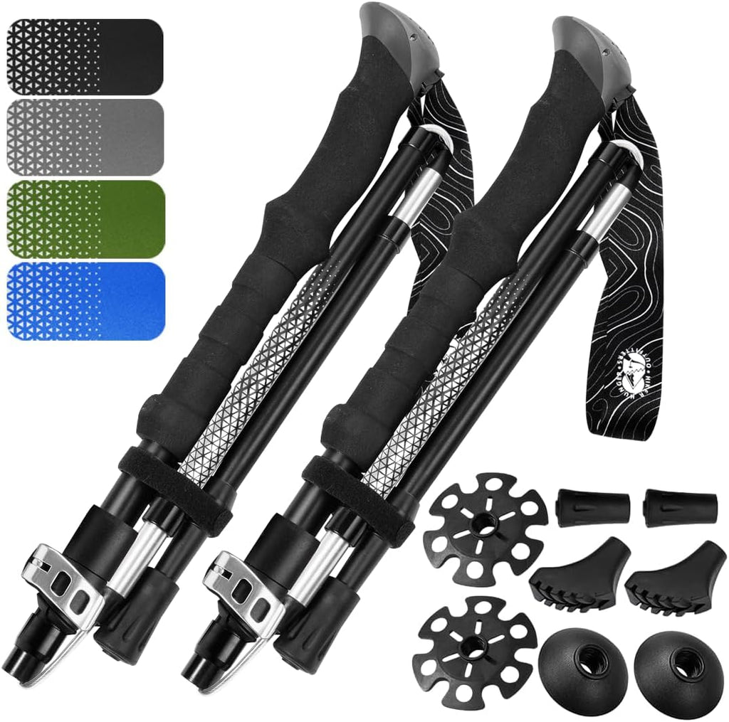 Premium Foldable Hiking Poles by USA Brand - Adjustable, Lightweight Trekking Poles Made of Aircraft Aluminum, Metal Locks Cork EVA Grips