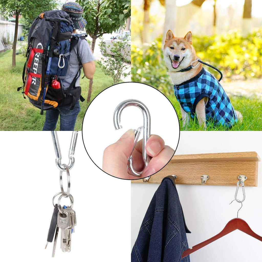 60Pcs Stainless Steel Carabiner Clip Spring Snap Hook 1/4 in, M6 2 3/8 Inch Small Heavy Duty Carabiner Clips for Hammock, Punching Bag, Swing, Gym, Galvanized