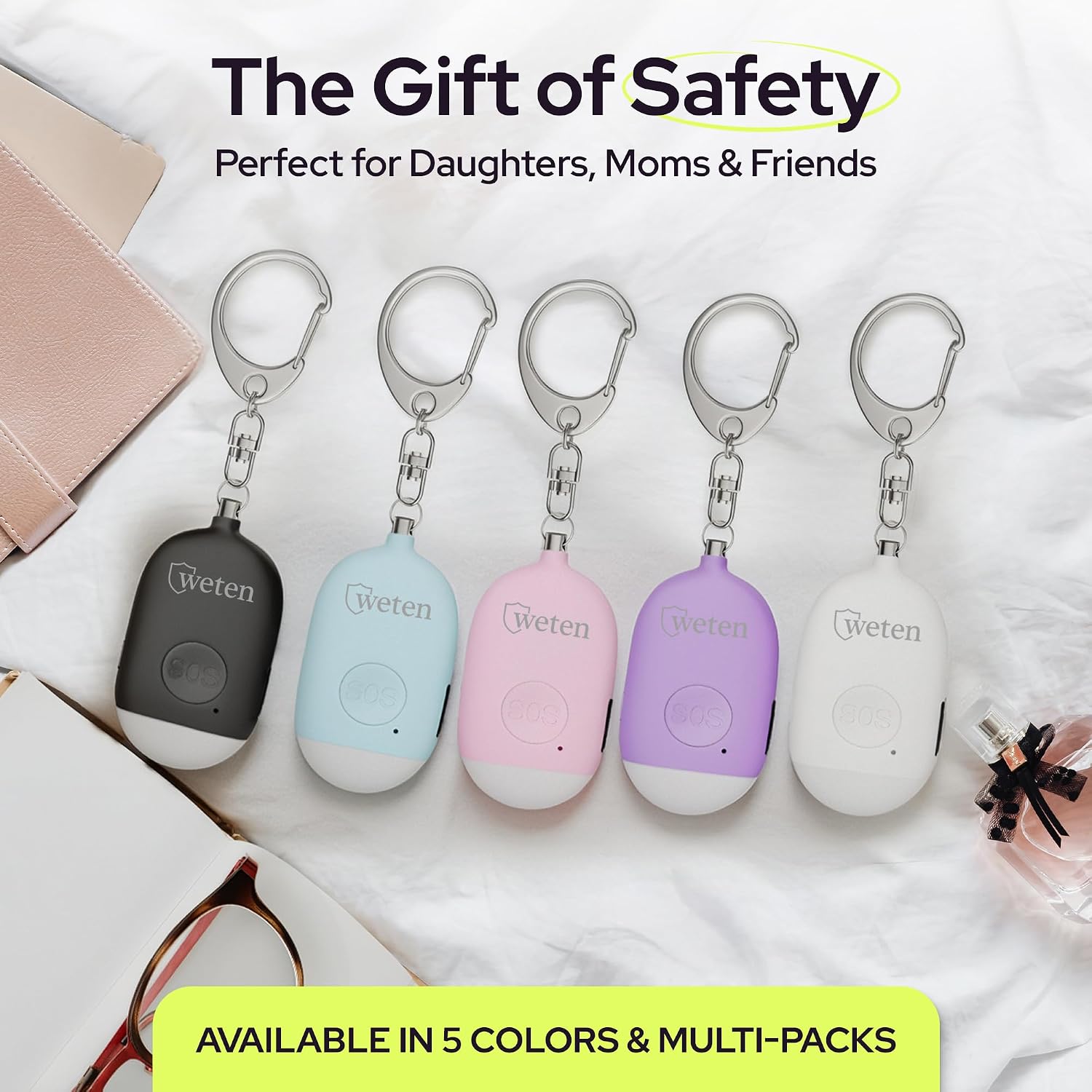 Rechargeable Personal Alarm Keychain for Women, 130dB Siren, Black