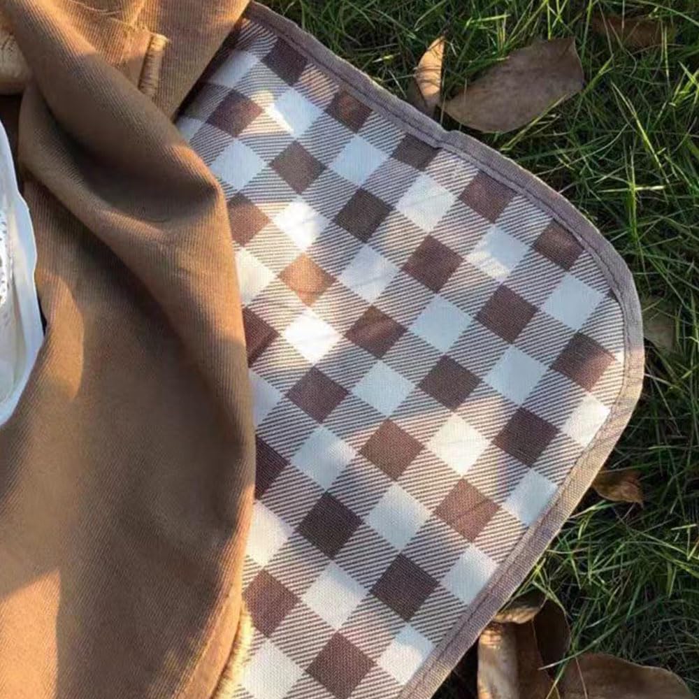 LRUUIDDE Oversize Picnic Beach Blanket, 80''x60'' Outdoor Waterproof Foldable Sandproof Blankets Plaid Picnic Mat for Beach Camping on Grass Picnic Blankets (Brown, 80x60in)