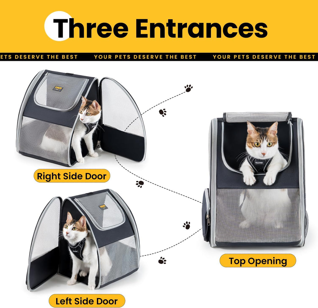 Conlun Cat Backpack Carrier for Small Dogs and Cats Fit Up to 15 Lbs,Small Dog Backpack, Foldable with 3-Side Mesh Windows, Pet Carrier for Travel & Hiking Friendly，Gray