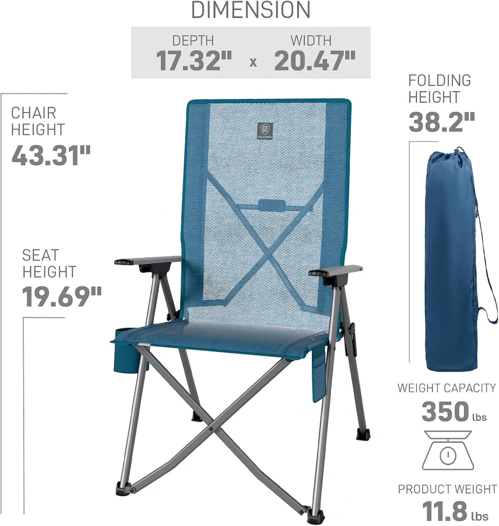 EVER ADVANCED Reclining Camping Chairs for Adult Supports 350lbs Mesh Blue