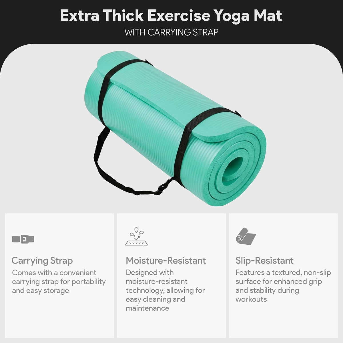 BalanceFrom All Purpose 1-Inch Extra Thick High Density Anti-Tear Exercise Yoga Mat with Carrying Strap, Multiple Colors