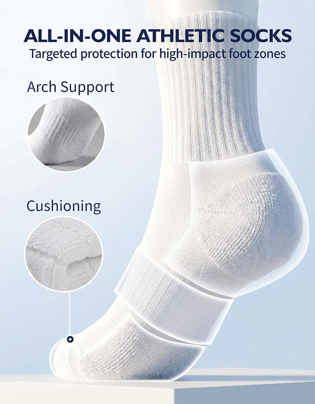 CLOSEMATE Mens Athletic Crew Socks Moisture Wicking Cushioned 6 Pairs