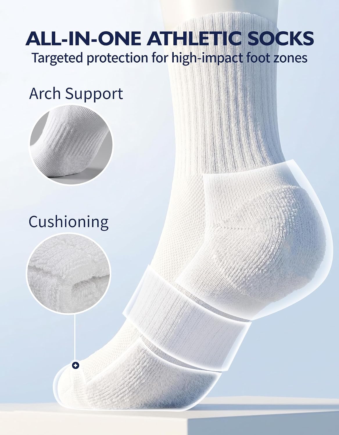 CLOSEMATE Mens Athletic Crew Socks Moisture Wicking Cushioned 6 Pairs