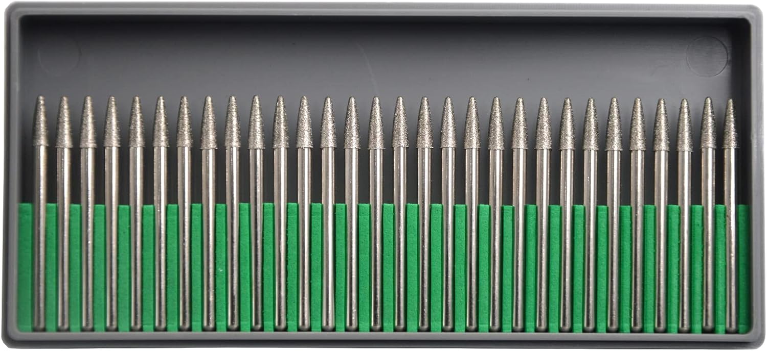 30Pcs 3mm Cone Head,3mm Shaft,Diamond Stone Abrasive Burs Burr Grit Bits for Rotary Tool Grinding Head Jewelry Lapidary Woodworking (Cone 3mm)