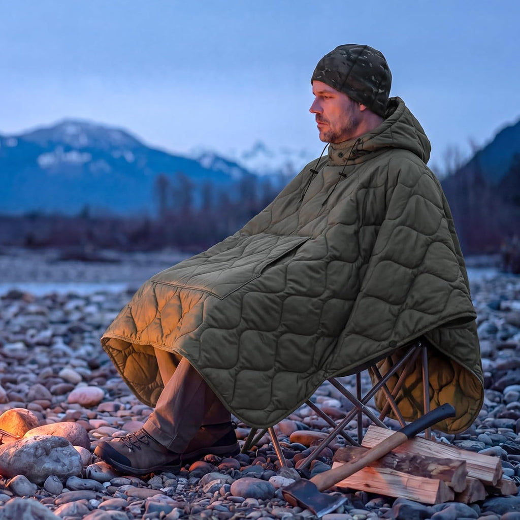 Poncho Liner Hoodie with Pocket Insulated Military Sleeping Bag Waterproof for Outdoor Camping Travel Survival Hunting Car Emergency
