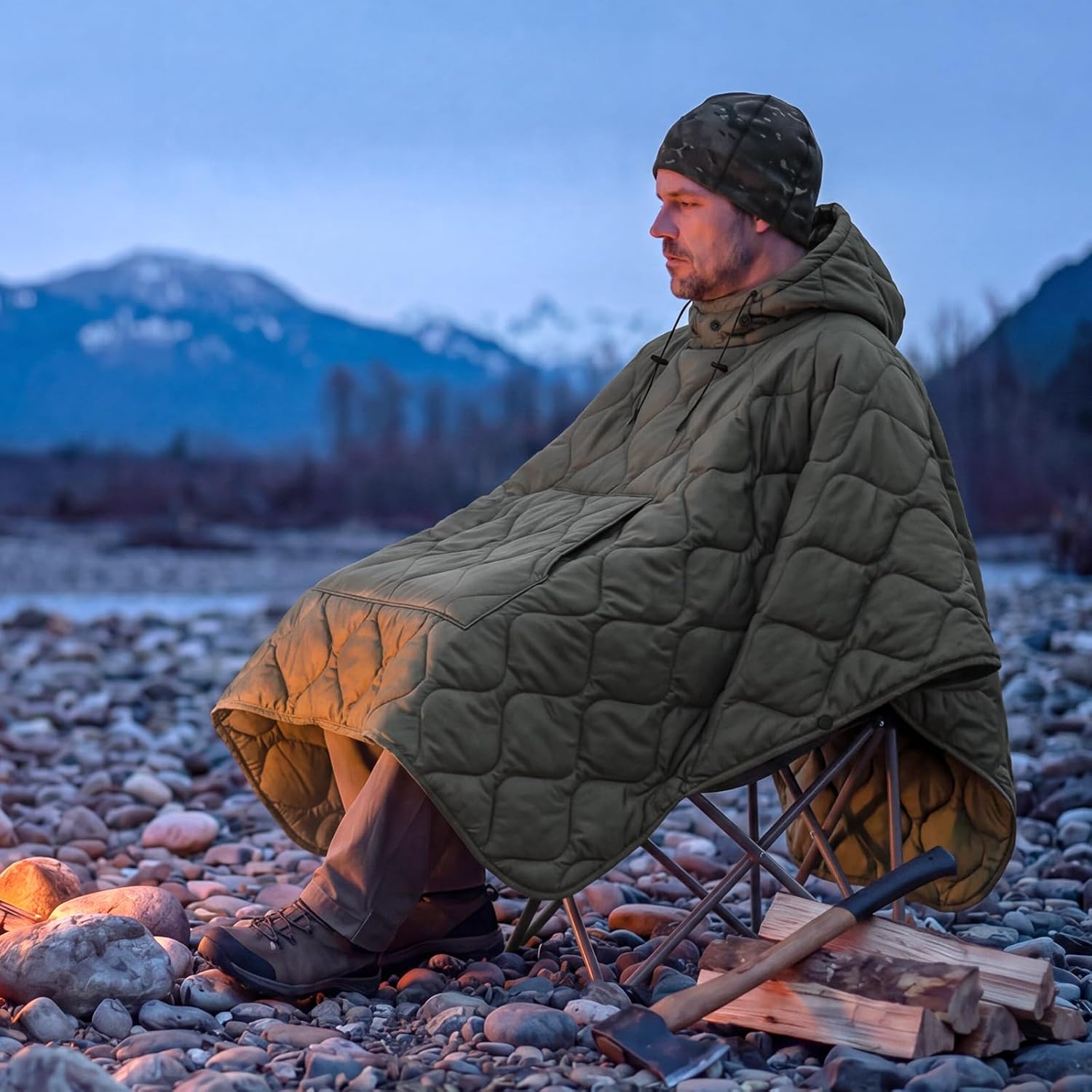 Poncho Liner Hoodie with Pocket Insulated Military Sleeping Bag Waterproof for Outdoor Camping Travel Survival Hunting Car Emergency